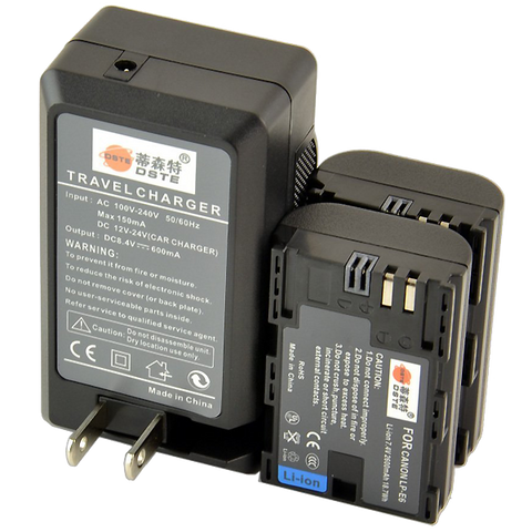 DSTE 2pcs LP-E6 Li-ion Battery + DC88 Charger for Canon